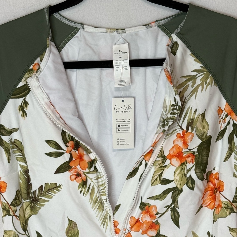 CUPSHE One Piece Swimsuit  Mock Neck Zipper Short Sleeve Bathing Suit. Size XL - Picture 7 of 9